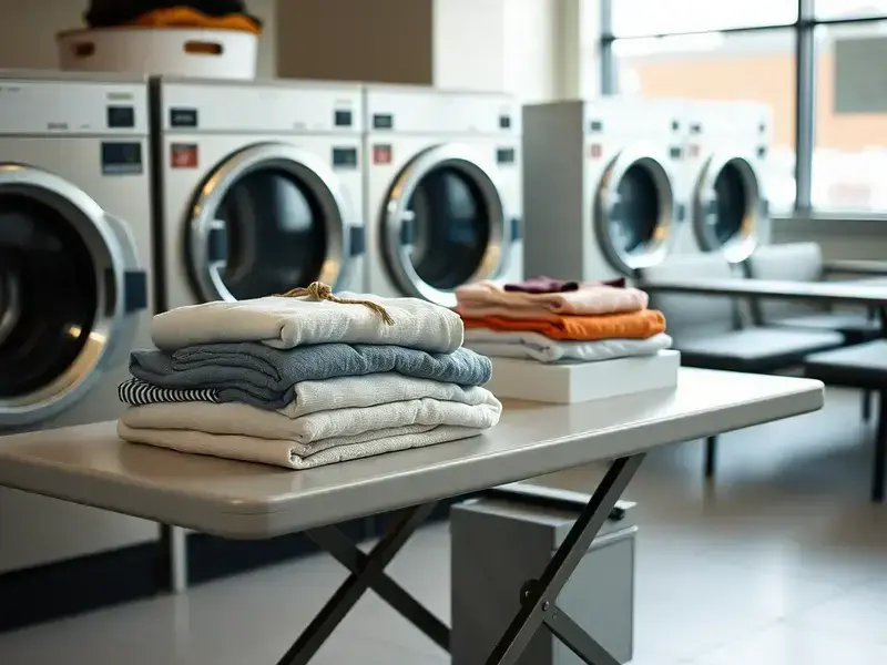 Comfortable folding station and seating area at Lee's Laundromat