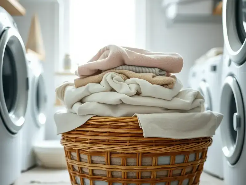 Fresh clean folded laundry with professional tips