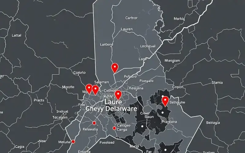 Lee's Laundromat service area map showing coverage throughout Laurel and surrounding areas